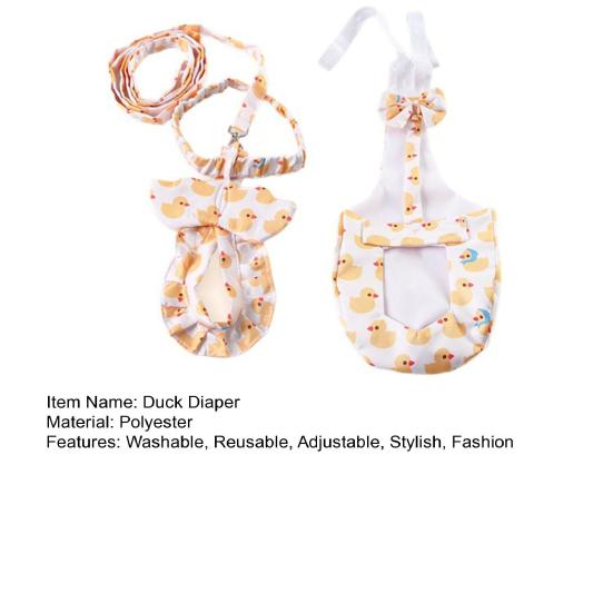 Duck Diaper Reusable Washable Yellow Duck Print Chicken Diaper with Bow Tie Adjustable Poultry Nappies for Goose Duck Hen Chicken