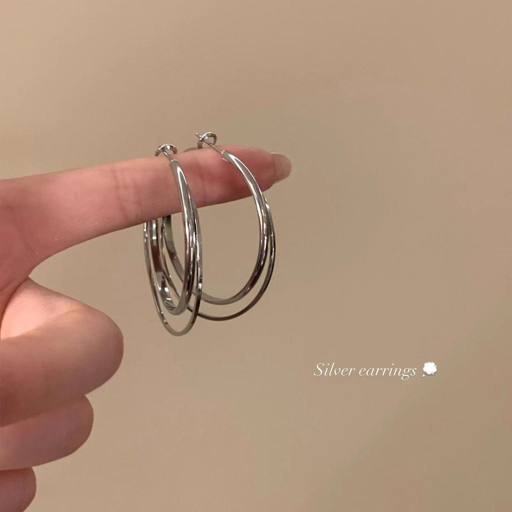 Women's Luxury Double Layer Circle Earrings - Large Hoop and Plain Stud Ear Cuffs