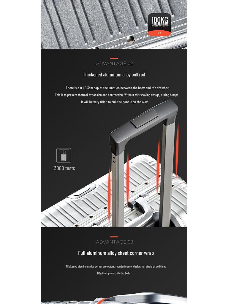 20-Inch Aluminum-Magnesium Alloy Carry-On Suitcase with Password Lock and Metal Frame