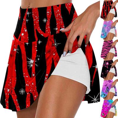 Damenmode, bedruckt, lässig, Sport, Fitness, Laufen, Yoga, Tennisrock, plissiert, kurzer Rock, Shorts, halber Rock