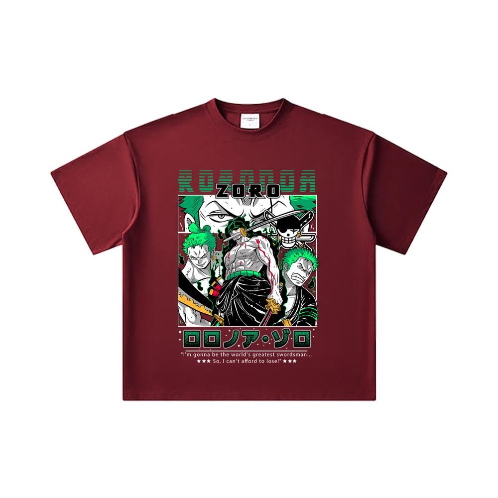 

260 GSM Double Yarn 32 Count 100% Cotton One Piece V74 Zoro Print Unisex Heavy Cotton T Shirt 2XL вина червоного кольору