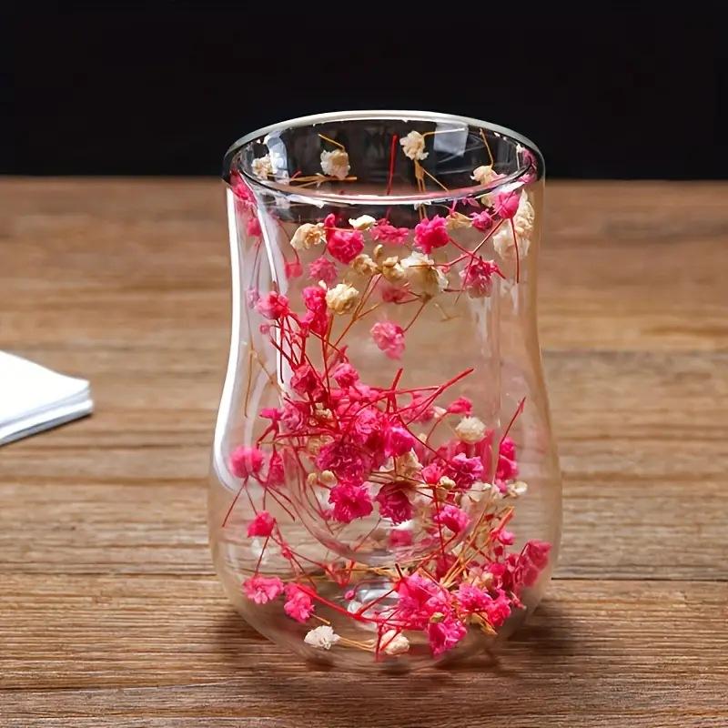 Стеклянная кружка с двойными стенками с сушеными цветами, овальная кофейная кружка, подарочный стакан для питья 200ml