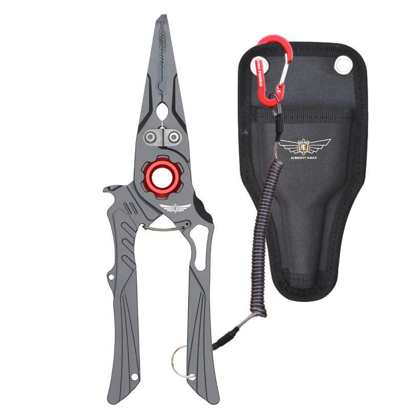 Fine and lightweight titanium alloy fishing pliers, corrosion-resistant aluminum alloy lure pliers, dual ring fishing tool серый