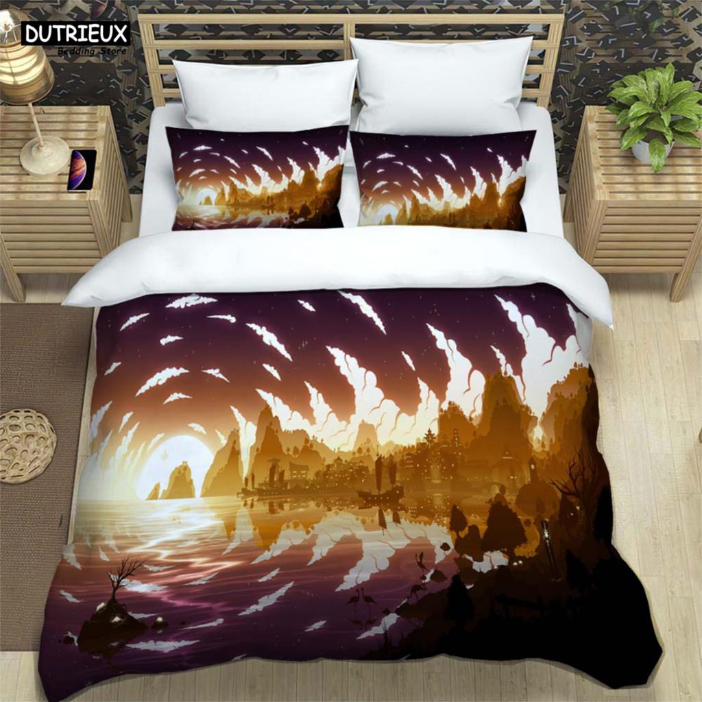 Genshin Impact Bedrucktes Polyester Bettwäscheset Für Jungen Und Mädchen Dreiteilig Bequem Weich Paar Geschenk Bettwäschesets