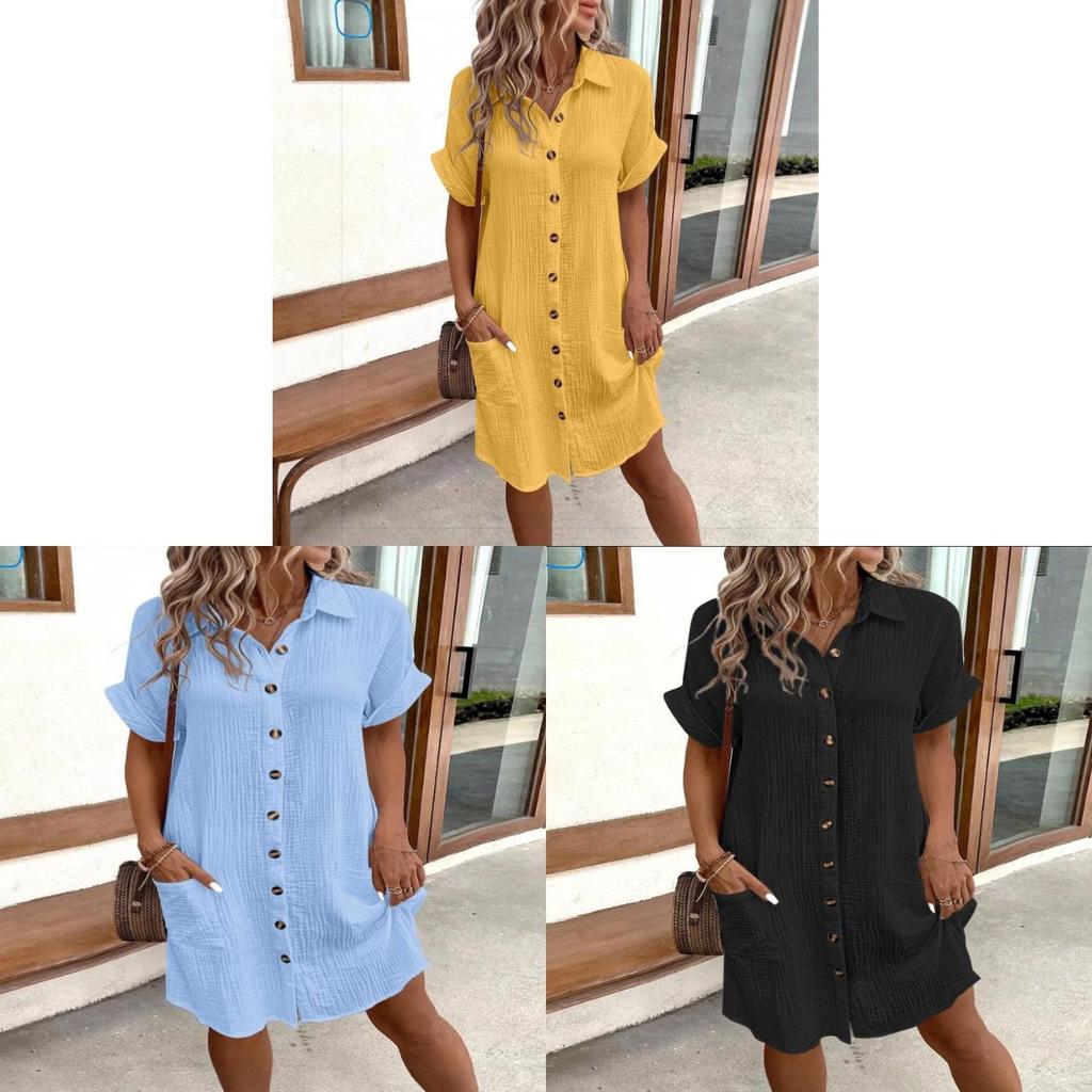 Polyester A Line Dress With Button Details For Casual Summer Wear