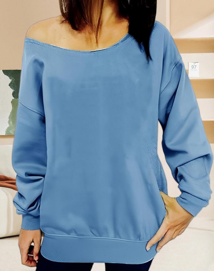 2025 Casual European & American Solid Color Women's Off-Shoulder Sweatshirt