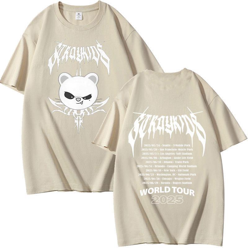 Stray Kids Dominated Peripheral Combination Peripheral Printing Summer Short Sleeve T-Shirt Cotton Loose S хаки