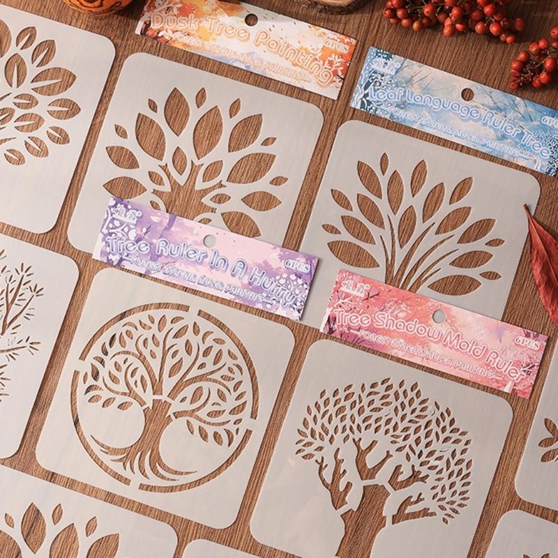 6 Pcs Tree Stencils Cartoon Leaf Stencils Hollow Out Drawing Templates for DIY Projects Reusable Painting Template