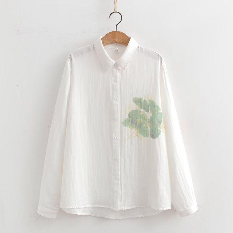 Retro Artsy Ethnic Style Embroider Flower Pure Cotton Shirt 2024 Spring New Arrival Loose All-Matching Top Women