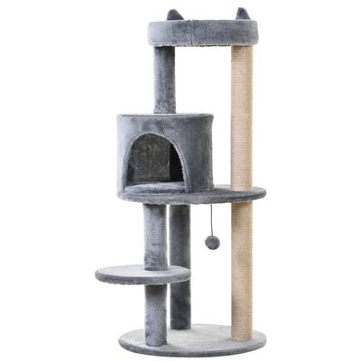 Cat Tree 104 Cm Cat Tree with Cat Cave, Play Balls, Scratching Board Cat Scratching Tree with Sisal Scratching Posts, for Cats Up To 4.5 Kg, Grey