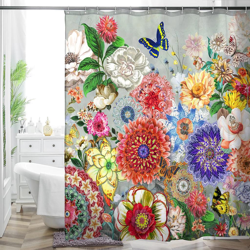 Bohemian Bathroom Curtain Colorful Creative Boho Floral Sunflowers Beautiful Bright Polyester Fabric Shower Curtain for Bathroom