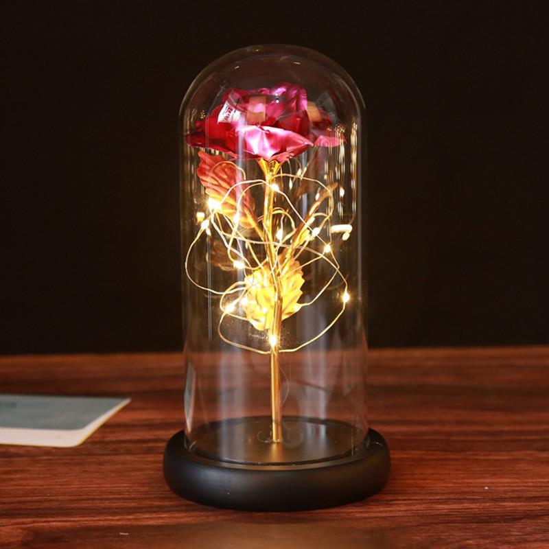 Glass cover gold foil roses, creative Valentine's Day gifts, luminous simulation eternal flower small gifts