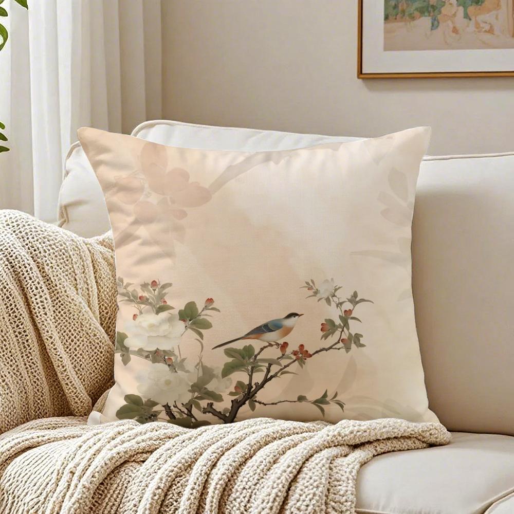 Chinese Style Simple Bird Flowers Cushion Cover Pillowcase Antidustmite Living Room Sofa Decor Cushion Room