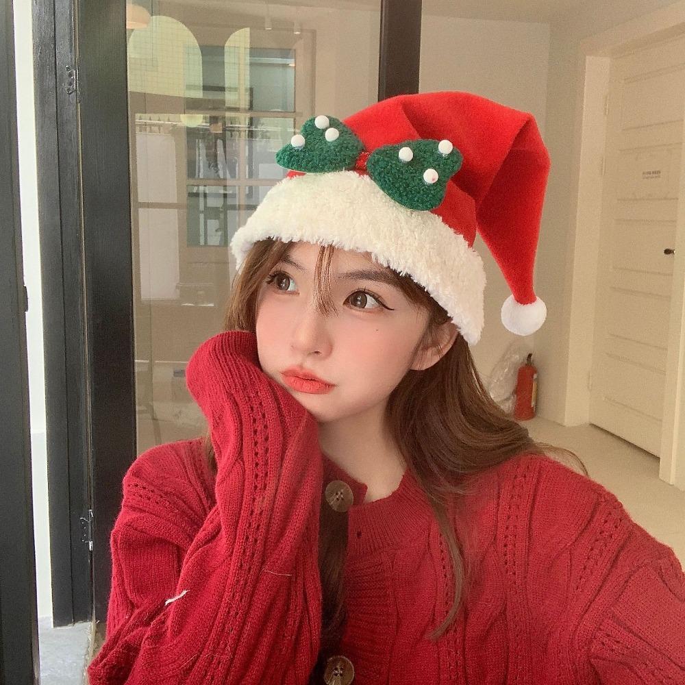 Merry Christmas Decoration Santa Claus Hat Bow Red Plush Hat All-match Christmas Sequin Hat  Adults