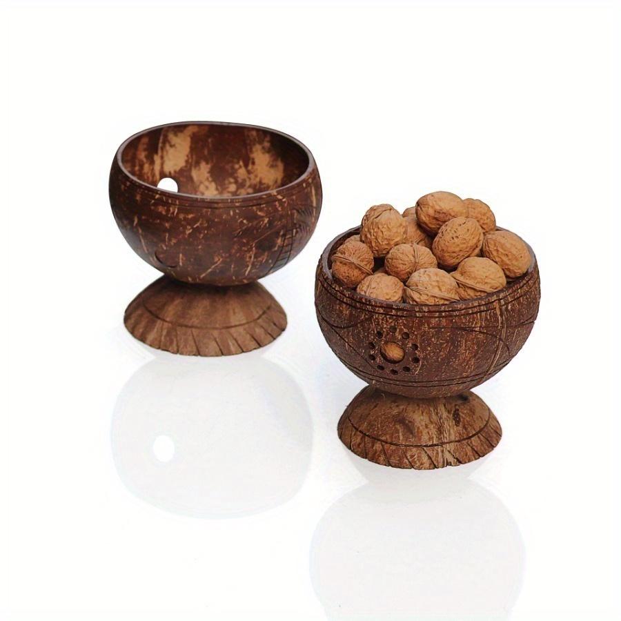 1PC Hollow Pattern Coconut Shell Stemware Dessert Bowl Nut Bowl Snack Bowl Coconut Shell Tableware Stemware Storage Tray Table Decoration Candlestick