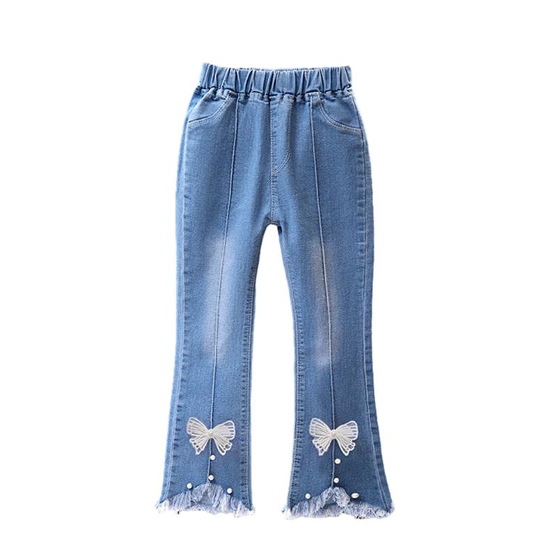 2-13 Years Kids Girls Blue Jeans Elastic Waist Flare Pants