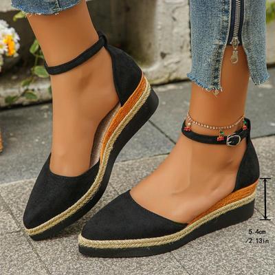 Sandali con zeppa da donna in pelle scamosciata Sandali casual Estivi Nuovi Sandali Slingback da donna Moda Piattaforma con punta Sandalias Mujer