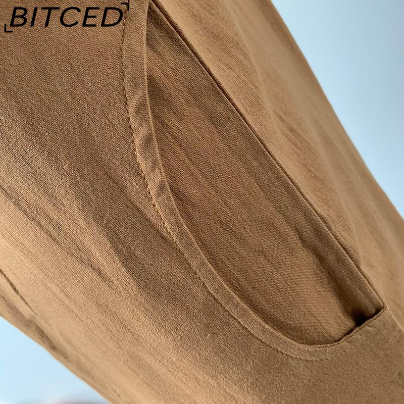 BITCED Women Summer Solid Color Double Pocket Trousers Loose Long Pants Female Cotton Linen Pants