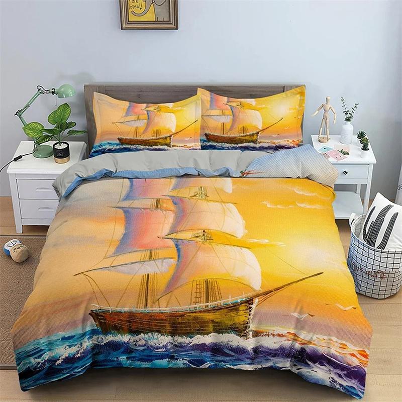 

Sail Duvet Cover Set Sailboat Pattern Bedding Set 3D Printed Comforter Covers Single Double King Bedclothes For Bedroom 2/3 PCS 135x200cm 2pcs