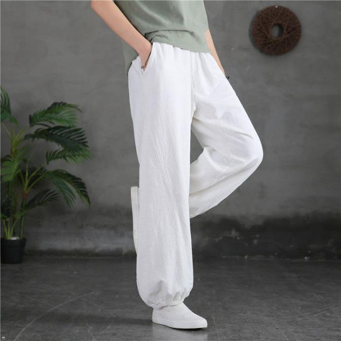

Women s Summer Cotton Linen Literary Vintage Ankle Tie Pants Women s Loose Solid Color Versatile Casual Lantern Long Pants S вина червоного кольору