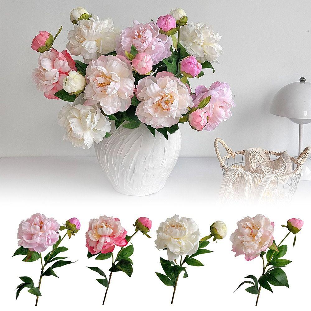DIY 2 Head Artificial Peony Bouquet Silk Cloth Lifelike Artificial Flower Peony Flower Bundle Home Wedding Decoration