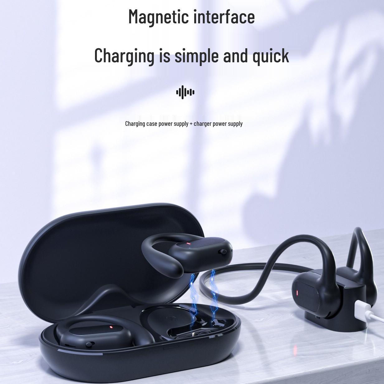 

Bluetooth Wireless Hanging Ear In-Ear Headset with Silicone Ear Caps - Comfortable for Long Wear in Sports чорний