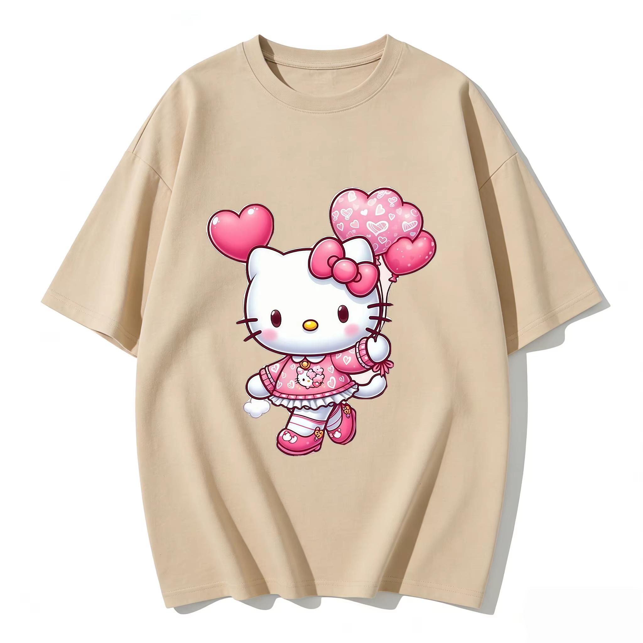 2026 Hello Kitty Cartoon Printed Short Sleeve Summer Comfortable summer loose Tshirt for Women S