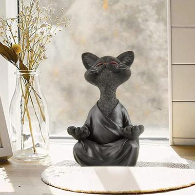 Meditating Cat Figurine Resin Zen Cat Sculpture Sit In Meditation Cat Ornament