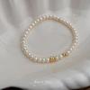 18k Gold Plated Freshwater Pearl Bracelet: Minimalist Geometric Design with Silver Beads.