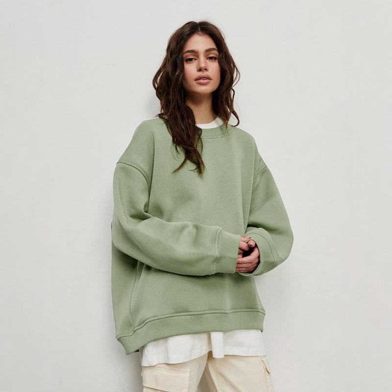 Autumn Winter Round Neck Solid Color Casual Fashion Sweatshirt Women Loose All-match Pullover Top