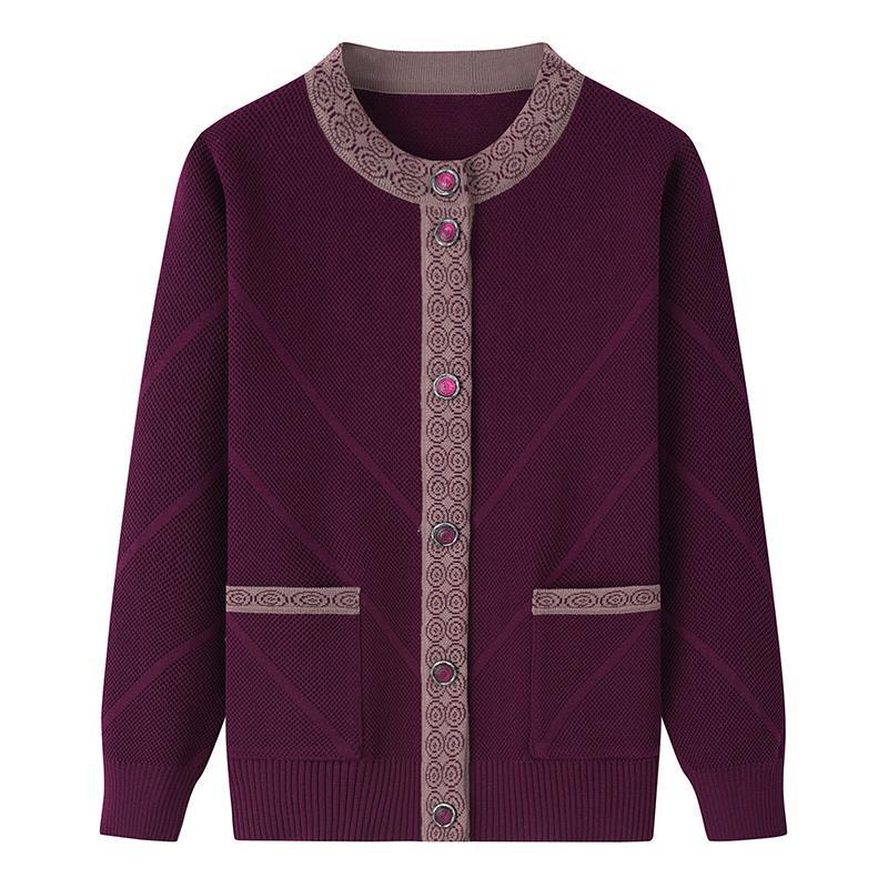 Damen Plus Samt Strickjacke - Verdickte Frühling & Herbst Jacke für Mittelalte und Ältere