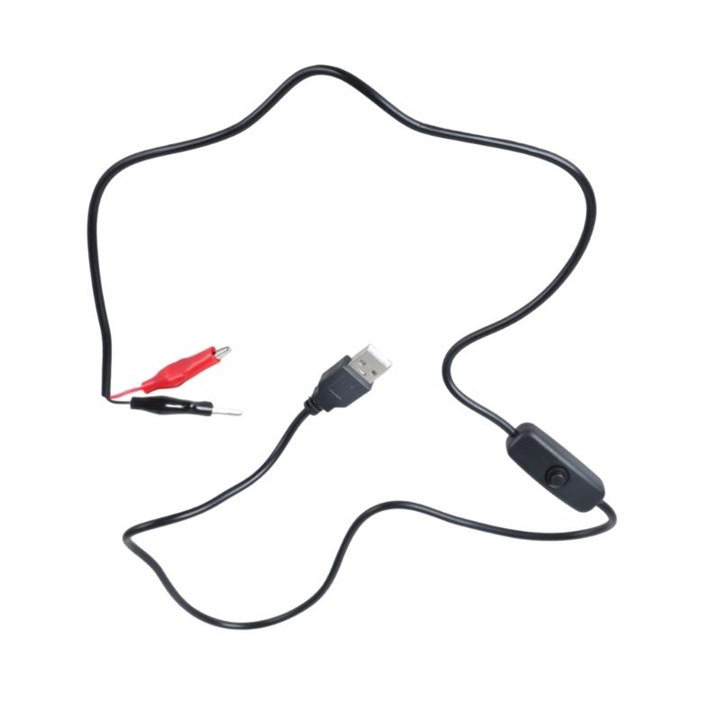 USB 5V Male to Clip Test Cable Power Supply Adapter Cord Wire with Switching Button for Electrical Testing