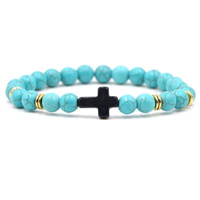Charm Naturstein Armband Kreuz Schwarz Lava Matte Perlen Armbänder Handarbeit Männer Frauen Gebet Fitness Kette Paar Schmuck Geschenk