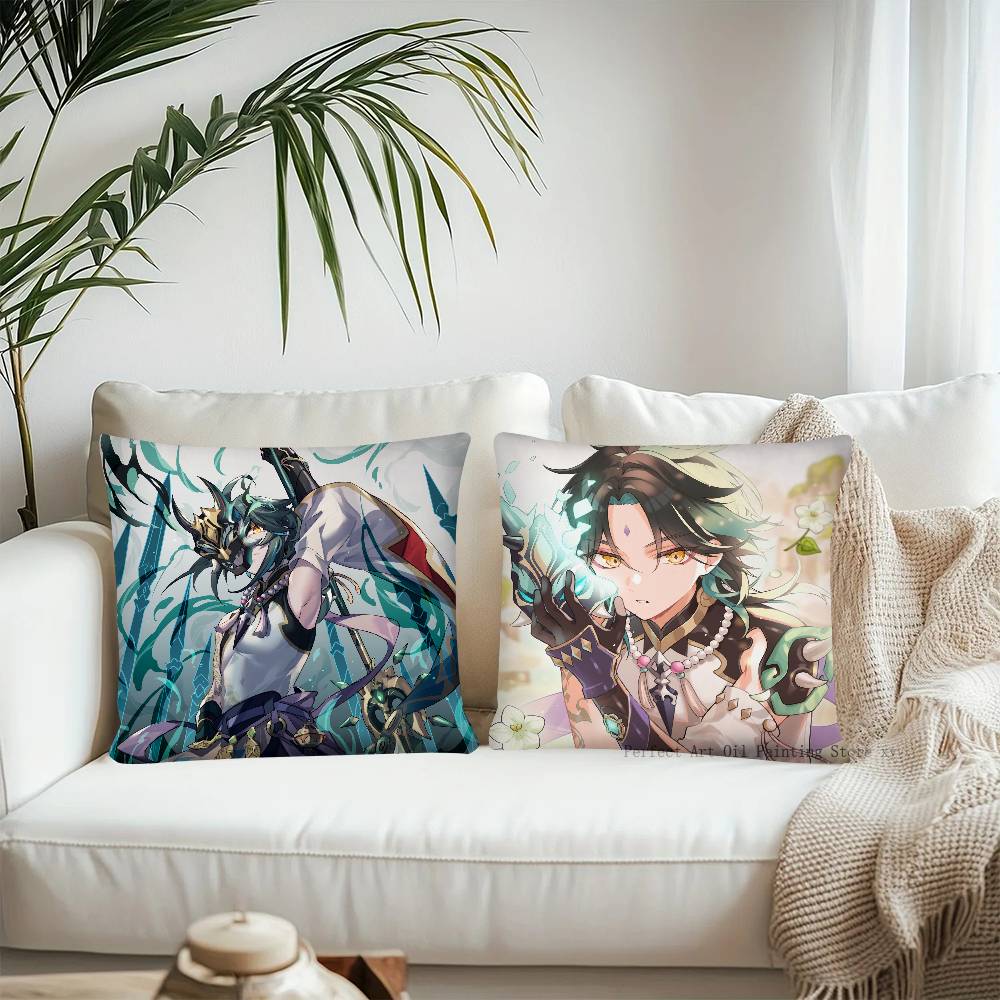 Spiel Anime Genshin Impact Xiao Kissenbezug Mode Quadratischer Kissenbezug Schlafzimmer Sofa Raum Ins Dekoration Freizeit