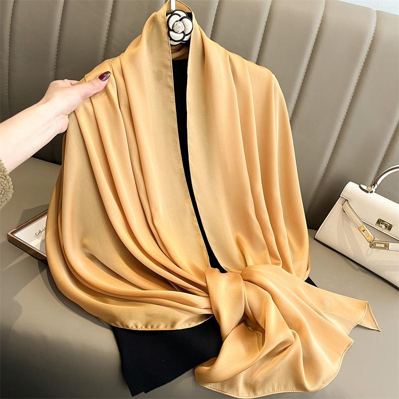 90*180cm Fashion Luxury Solid Color Silk Scarf Women Soft Smooth Scarves Head Wrap Hijab Outdoors Muffler Long Shawl Beach Towel