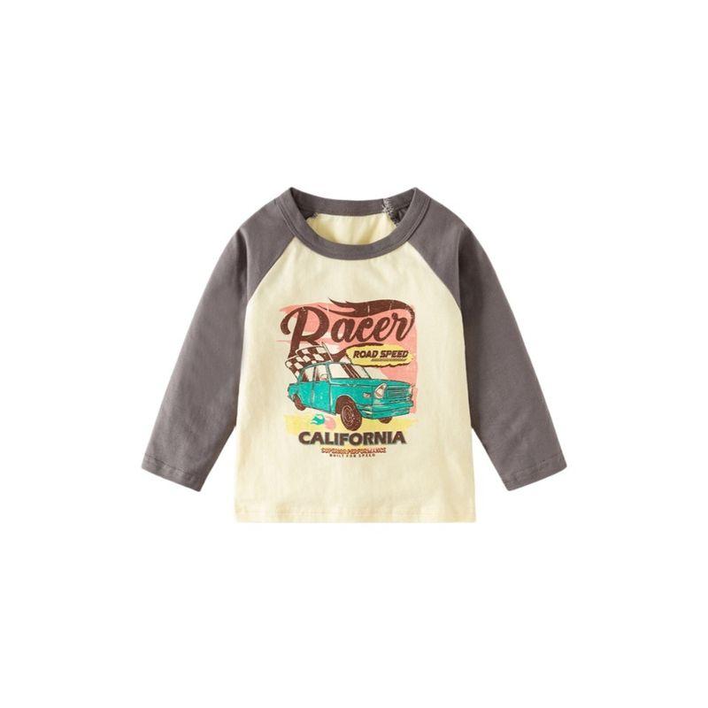 Kids Letter Raglan Sleeve T-shirt Spring and Autumn Boys' round Neck Car Bottoming Shirt Children Casual Long Sleeves Tops