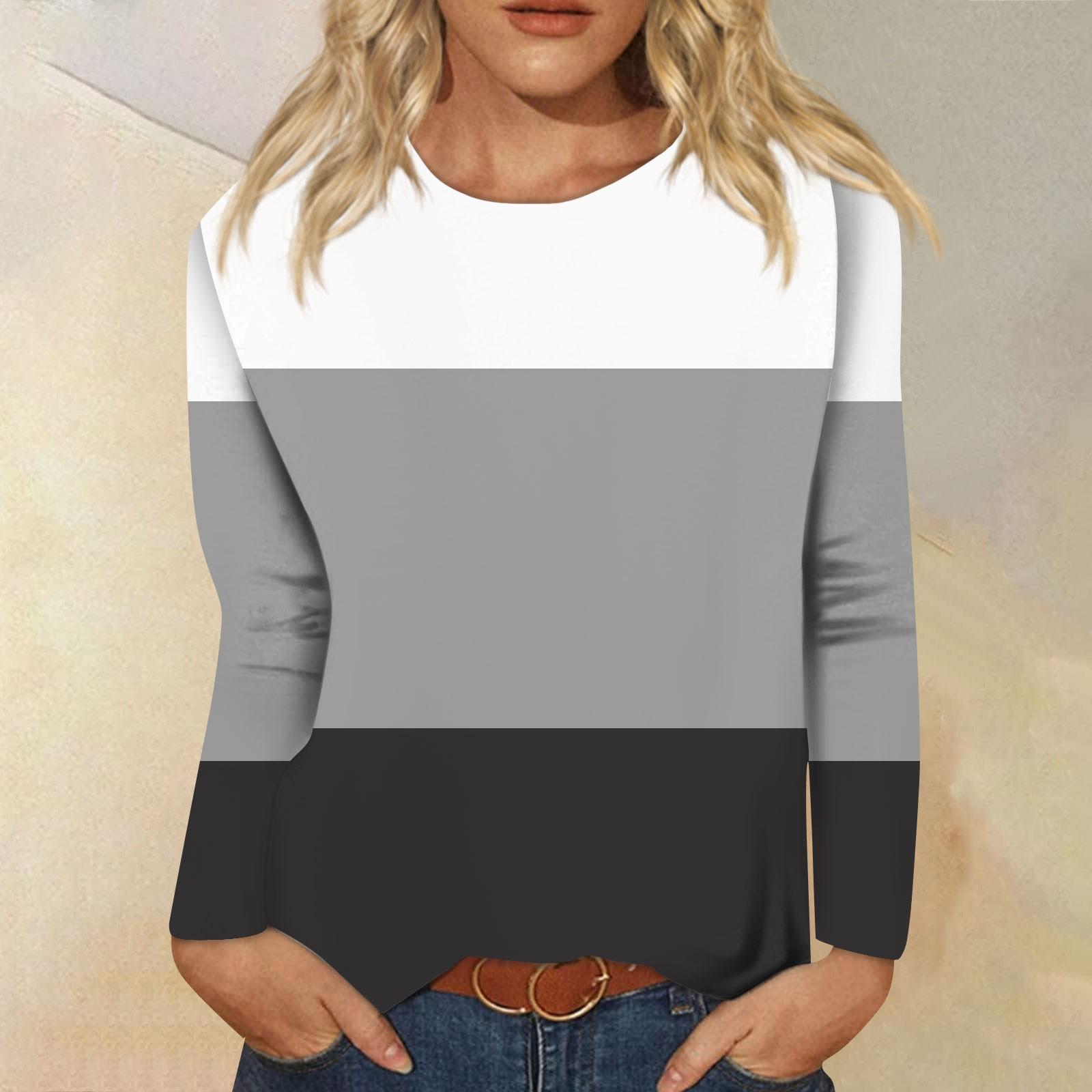 

Женская модная повседневная футболка с цветными блоками и длинными рукавами и круглым вырезом XL