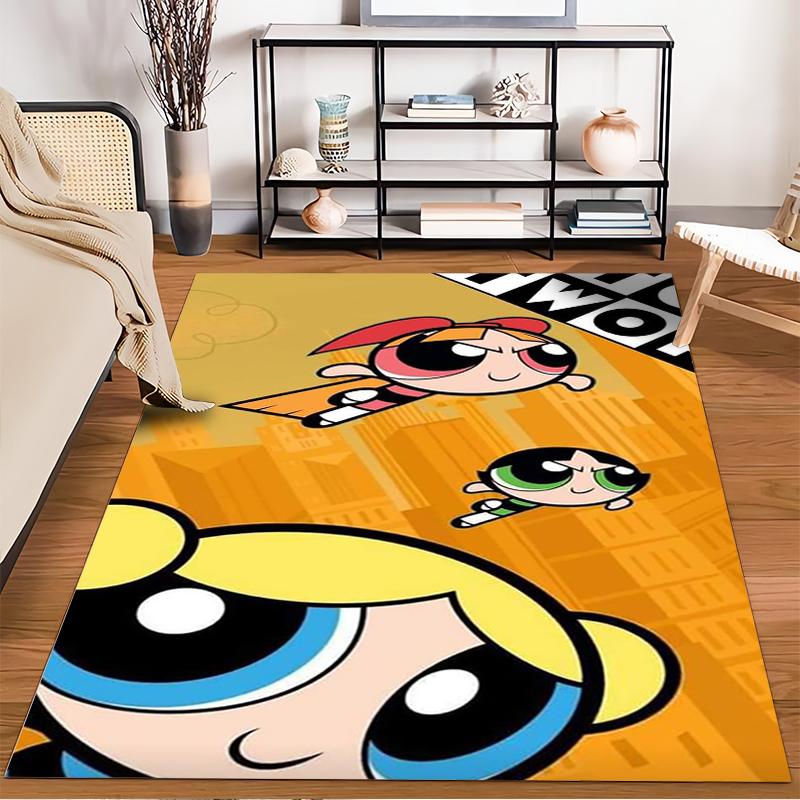 Powerpuff Girls Cartoon Design Rug Non-slip Rug Suitable for Living Room and Bedroom Sofas
