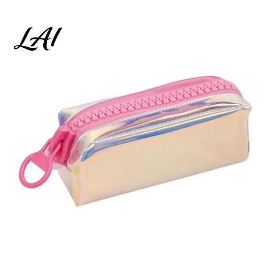 Multi-pen Storage Pouch Iridescent Holographic Pencil Case Transparent Stationery Bag with Wide School Supplies Organizer U-Shaped Zipper,