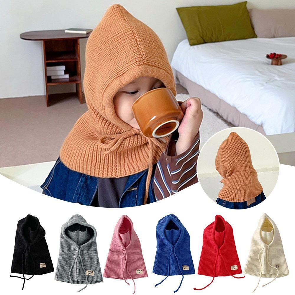 One-piece Baby Balaclava Hat Ears Neck Knitted Cap Fashion Scarf Mask Hats  Children