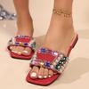 Colorful flat-bottomed slippers women's rhinestone pearl decoration large size women's cool slippers