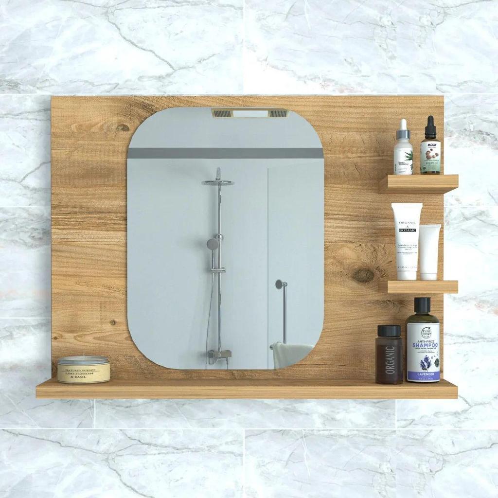 Decorative Mirrored Bathroom Shelf Corridor Living Room Wall WC Mirror Accessory Holder and Storage