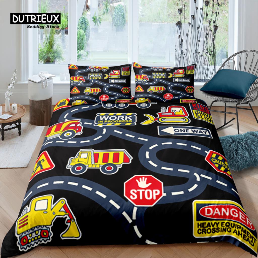 

Home Living Luxury 3D Excavator Bedding Set Duvet Cover Set Pillowcase Kids Bedding Set Queen and King EU/US/AU/UK Size (135x200cm)