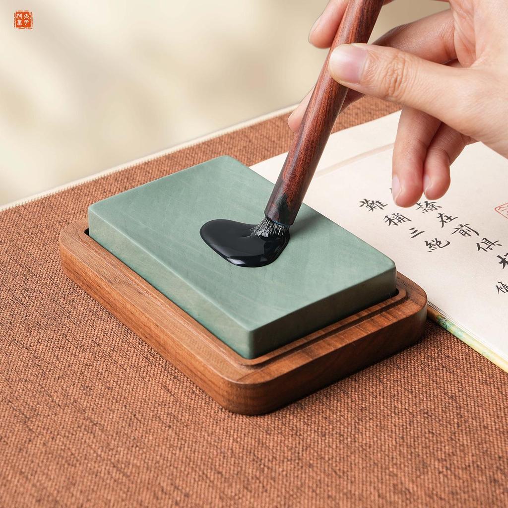 Rectangular Natural Stone Inkstone with Lid for Calligraphy & Portable Ink Cartridge Storage