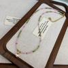 Niche Design Sense Natural Stone Powder Green Love Crystal Beaded Necklace High Sense Collarbone Chain