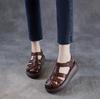 Fashion High Quality 6CM Cow Weave Genuine Leather Hollow Booties Sandals Boots Flats Women Mary Jane Pumps Platform Wedge SummerShoes