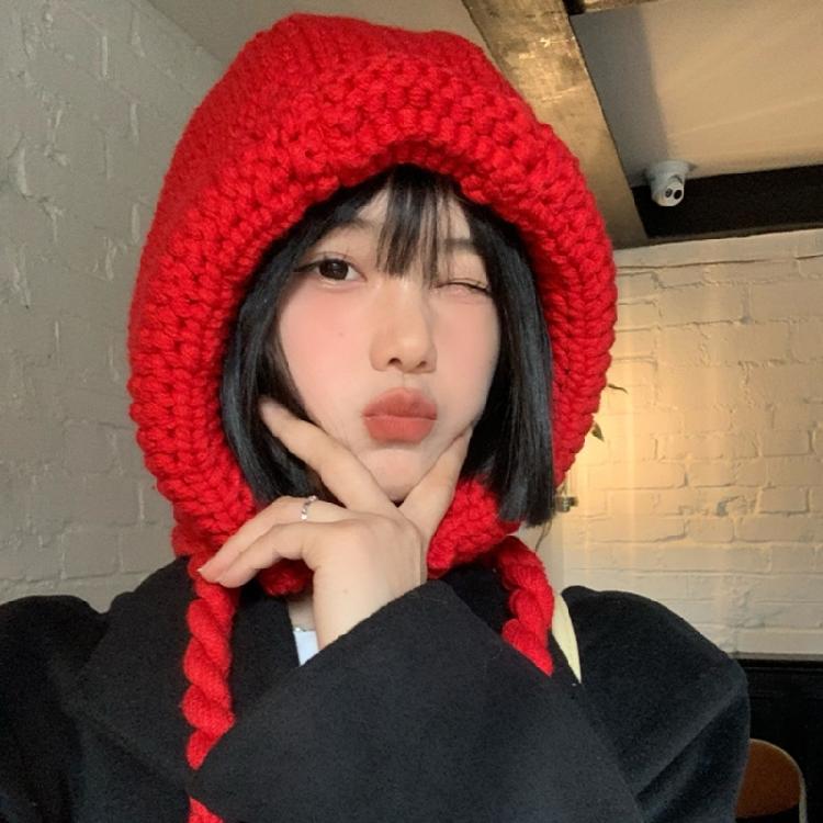 Oversized Unisex Knit Hooded with Neck Warmer Weaving Hat for Outdoor Activities and Street Fashion