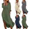 Summer Beach Dress Women Loose Fit V Neck Lapel Midi Dress Solid Color with Pockets Side Split Thin Holiday Shirt Dress