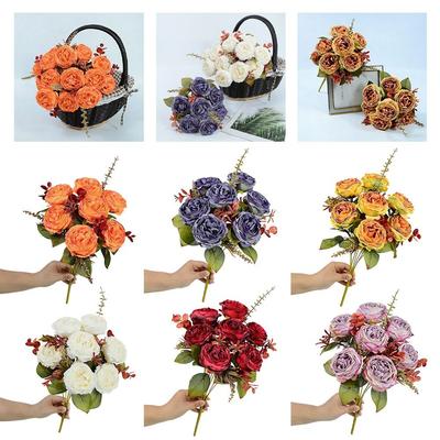 7 Heads Simulation Flower Rose Multicolor Faux Flower Holding Bouquet Flower  Party Supplies