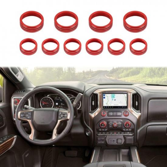 10Pcs Red Light AC Radio Control Switch Knob Cover Kit For Chevy Silverado +